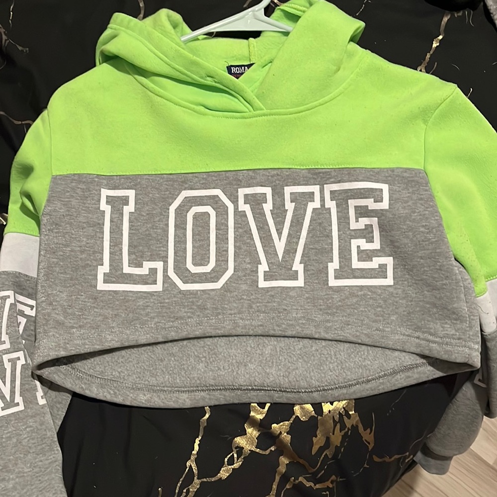 Neon green and grey crop top hoodie